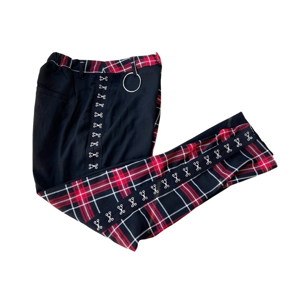 Hot Topic Plaid Pants Women's Small Black & Red Split Leg High Rise Women’s Size - Picture 3 of 8